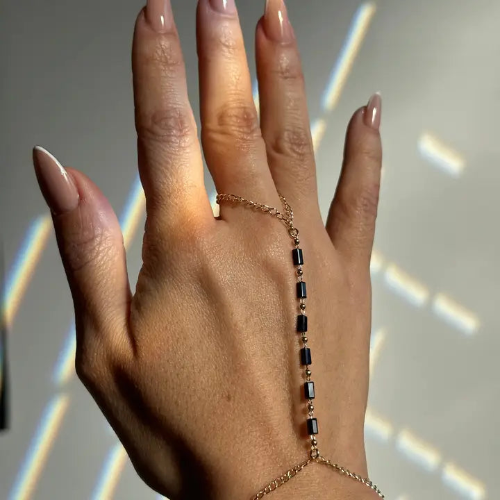 Black Crystals Hand Chain