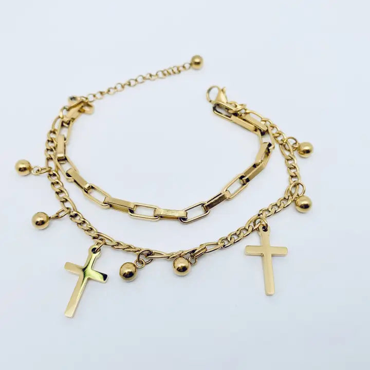 Heart Shape Pendant Stainless Steel Gold-Plated Bracelet