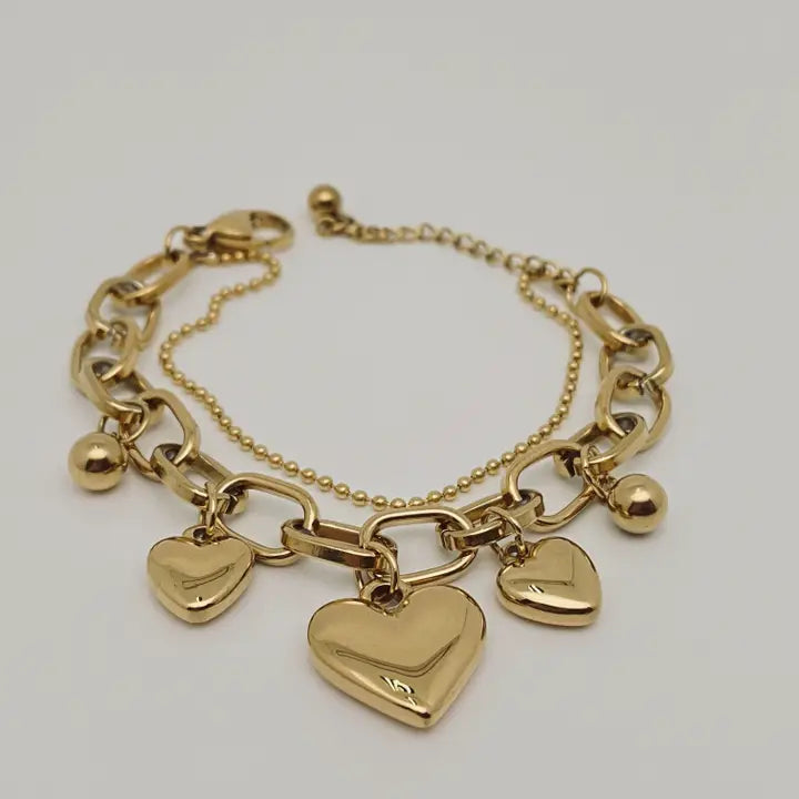 Heart Shape Pendant Stainless Steel Gold-Plated Bracelet