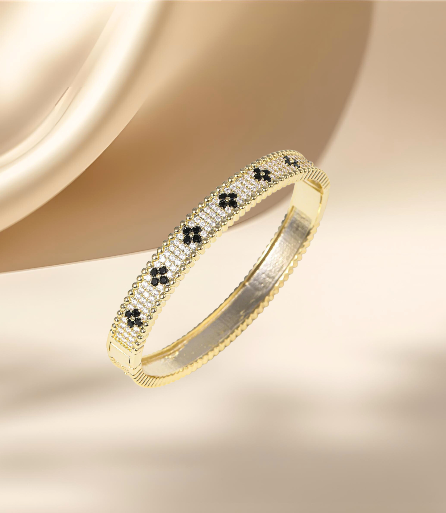 Gold & Black Floral Bangle Bracelet.