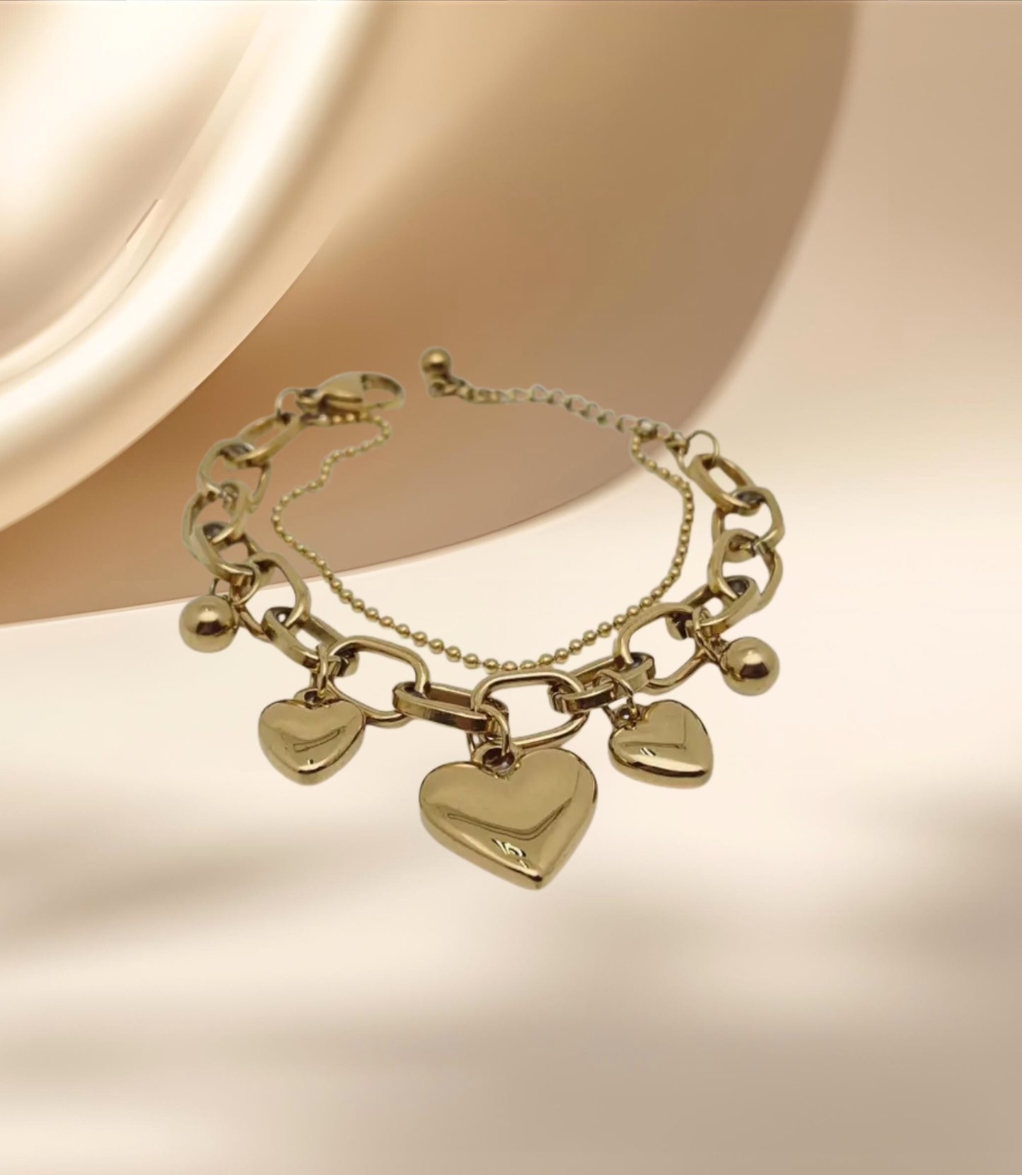 Heart Shape Pendant Stainless Steel Gold-Plated Bracelet