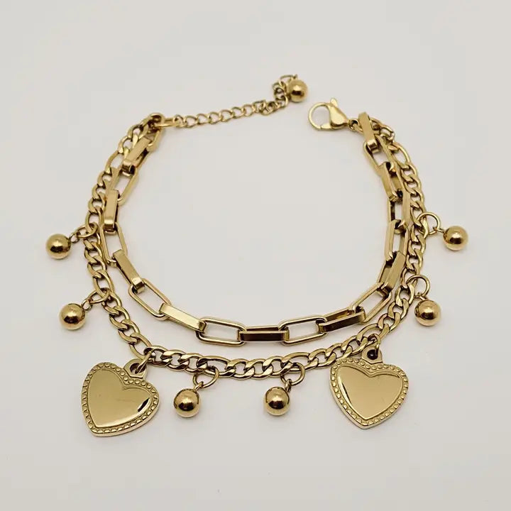 Heart Shape Pendant Stainless Steel Gold-Plated Bracelet