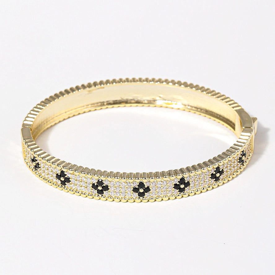 Gold & Black Floral Bangle Bracelet.
