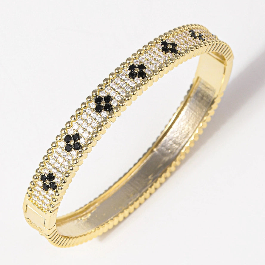 Gold & Black Floral Bangle Bracelet.