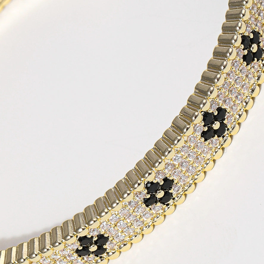 Gold & Black Floral Bangle Bracelet.