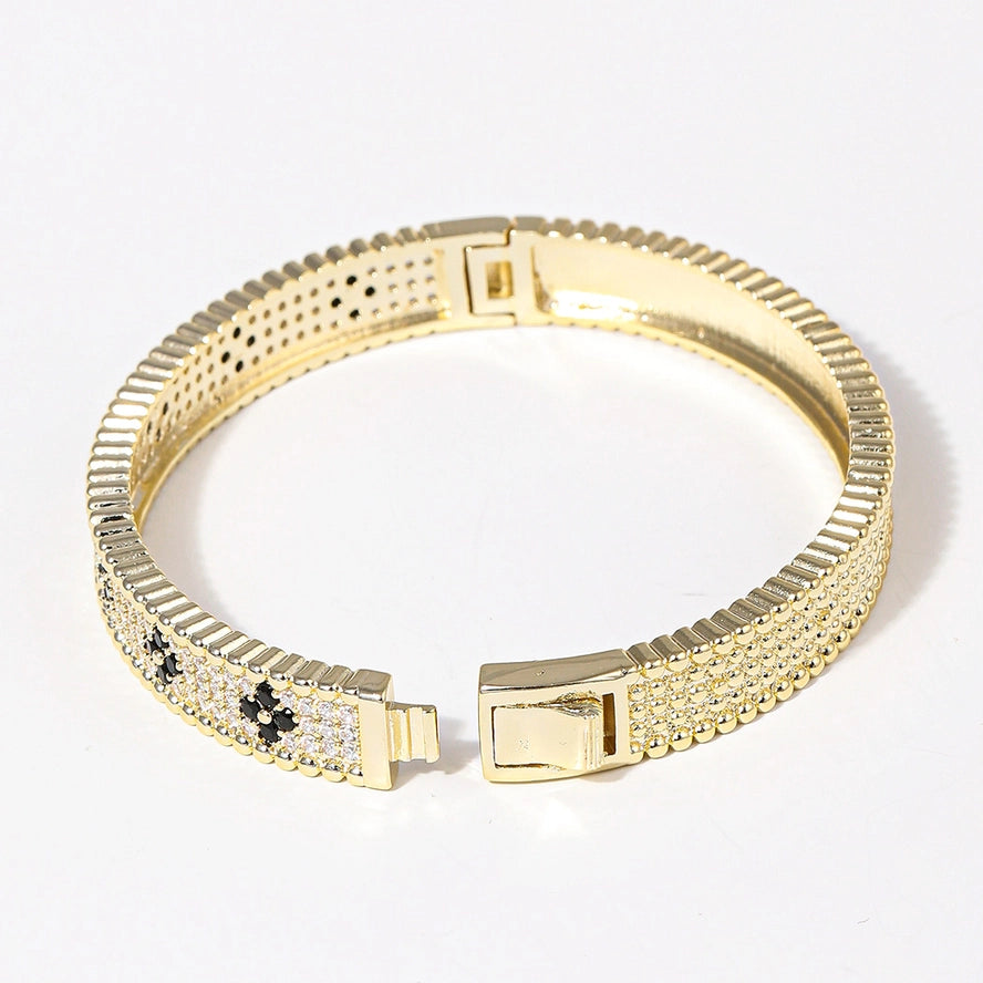Gold & Black Floral Bangle Bracelet.