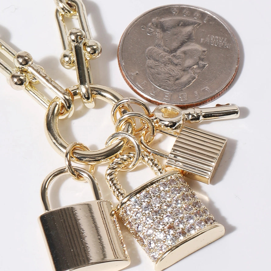 CZ Locks Key Pendant Gold Plated Chain Necklace