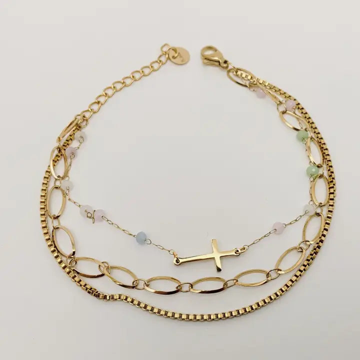 Heart Shape Pendant Stainless Steel Gold-Plated Bracelet