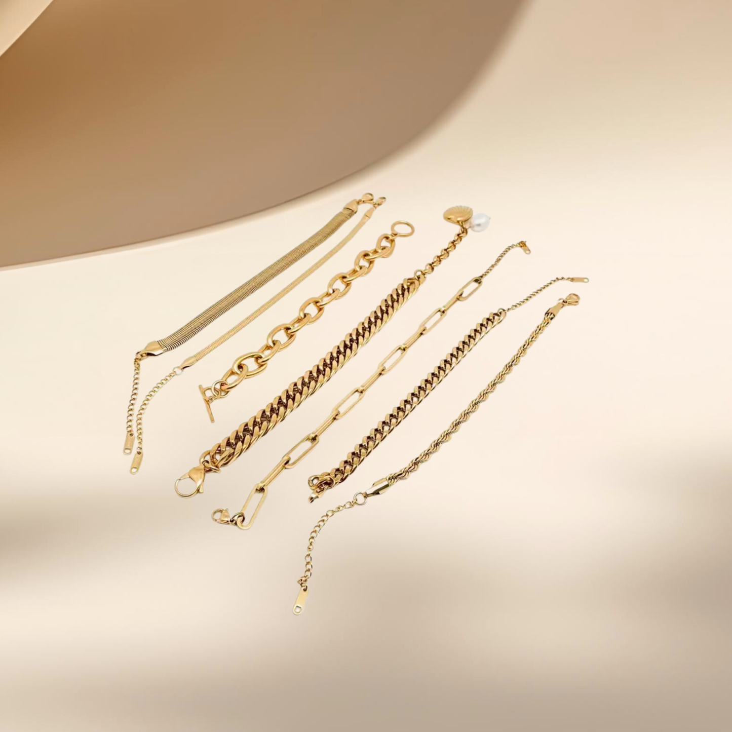 Multi Style 18K Gold Plated Steel Chain Stackable Bracelets - Fgs
