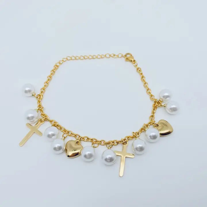 Heart Shape Pendant Stainless Steel Gold-Plated Bracelet
