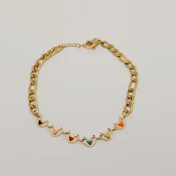 Heart Shape Pendant Stainless Steel Gold-Plated Bracelet